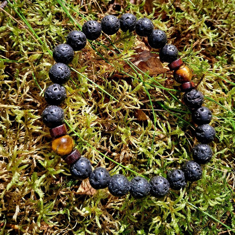 Naturlig armbånd - Lava stein med brun perle