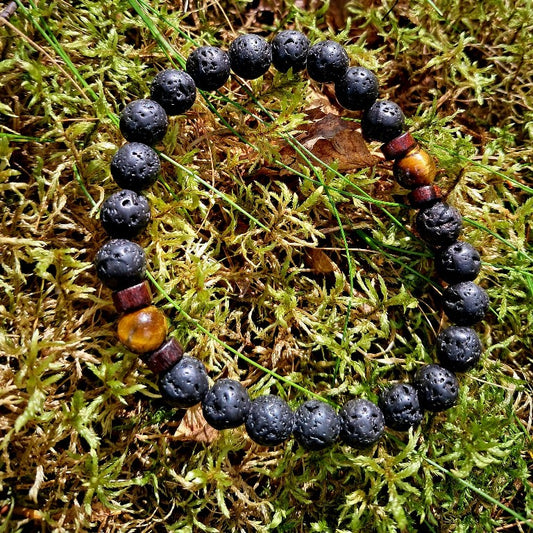 Naturlig armbånd - Lava stein med brun perle