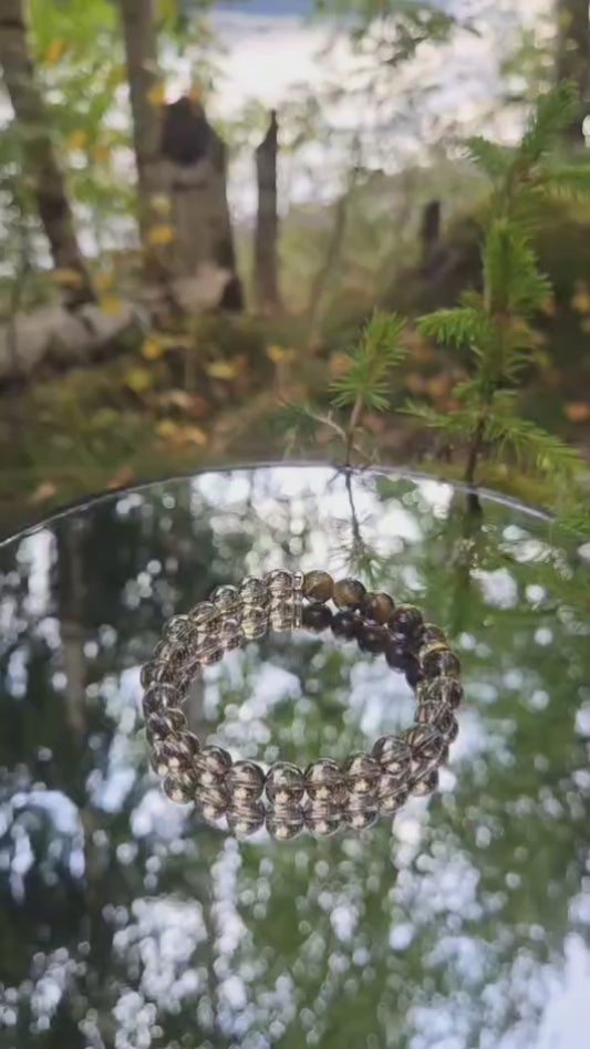 Hvit - brun - Naturstein - Armbånd