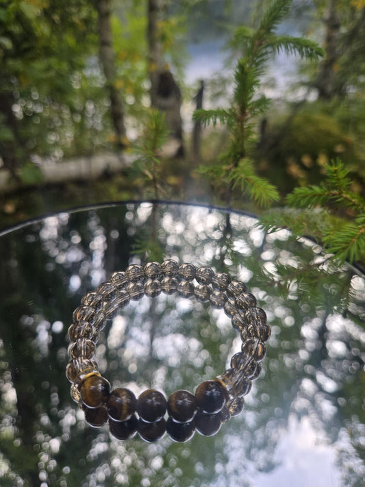 Hvit - brun - Naturstein - Armbånd