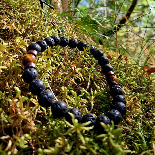 Naturlig armbånd - Lava stein med brun perle