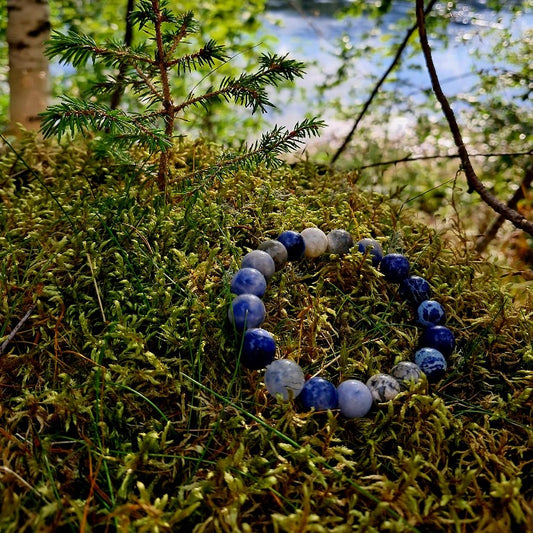 Naturstein Armbånd - Blå Sodalitt og Grå Jaspis